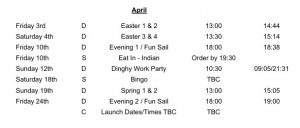 Up River Yacht Club events April 26